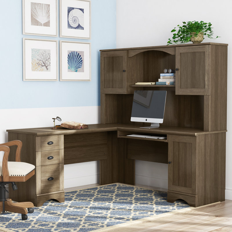 Beachcrest Home Pinellas Reversible LShape Computer Desk with Hutch